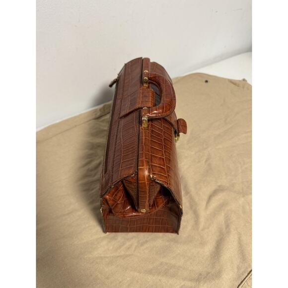 Marco Tadini Croc Embossed Leather Doctor Bag Brown Briefcase Key Made in Italy - Picture 10 of 16